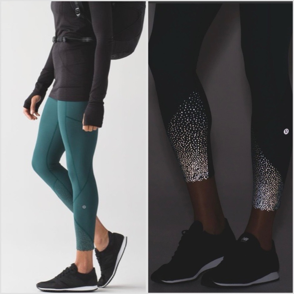 NWT Lululemon Tight Stuff Tight II 25” Deep Green Reflective Leggings 7/8 Size 4